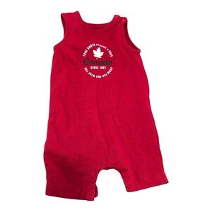 Canada Sleeveless Baby Romper. Size 6-12 months. Red.